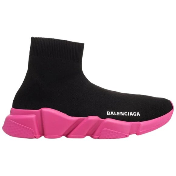 Balenciaga Black Knit Sock Speed Trainers Pink Platform Sole Sneakers, Size 10 - Picture 1 of 7